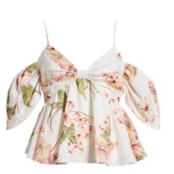 WAYF
Coco Floral Print Cold Shoulder Top in Ivory Tropical - Picture 3 of 5